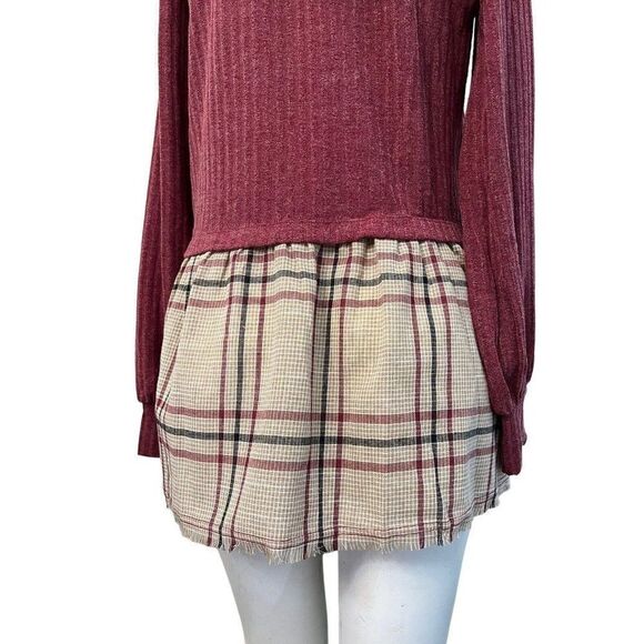 Doe & Rae Small Hoodie Short Dress Tunic Long Sleeve Sweater Plaid Pullover NWT - Picture 5 of 6